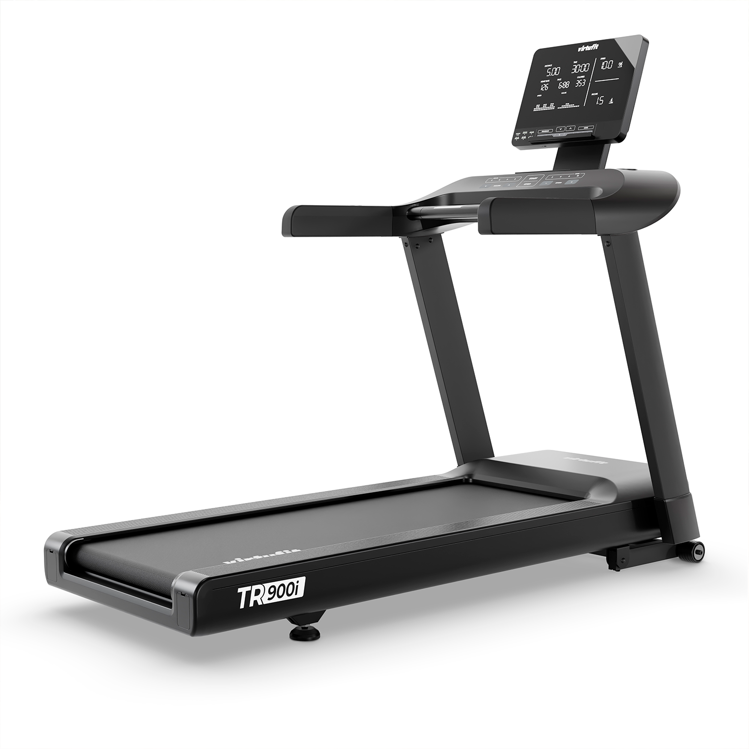 VirtuFit TR900i løbebånd set forfra med sort ramme og digitalt display