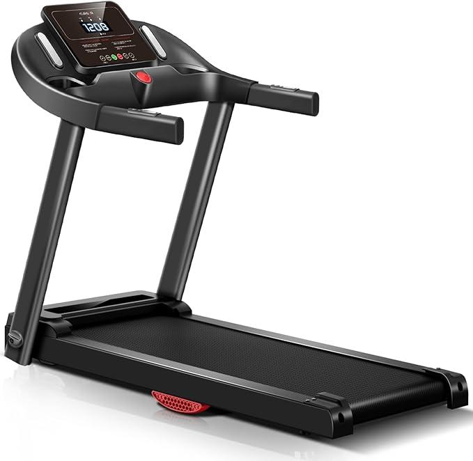 Foldbart løbebånd til hjemmetræning fra Billig-fitness.dk med sort ramme og LCD-skærm